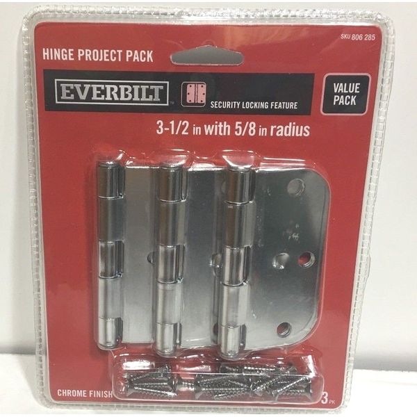 Door Hinges Value Pack 3-1/2 in. Chrome 5/8 in. Radius Security Everbilt 3 Pack