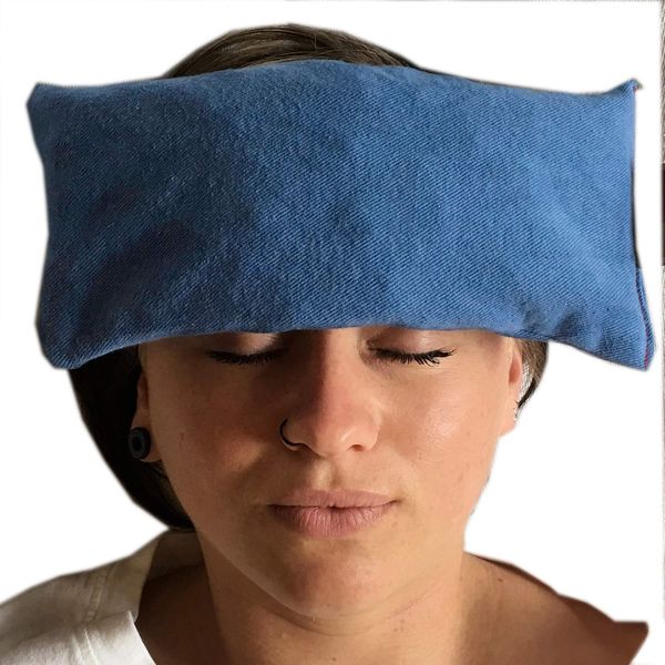 Hot Cherry Eye Pillow (Blue Denim, Natural-Dyed) Cherry Pit Pillow, Natural Moist Heat Relieves Muscle Pain, Tension Relief, Headaches, Arthritis, Hot/Cold Therapy, Microwavable