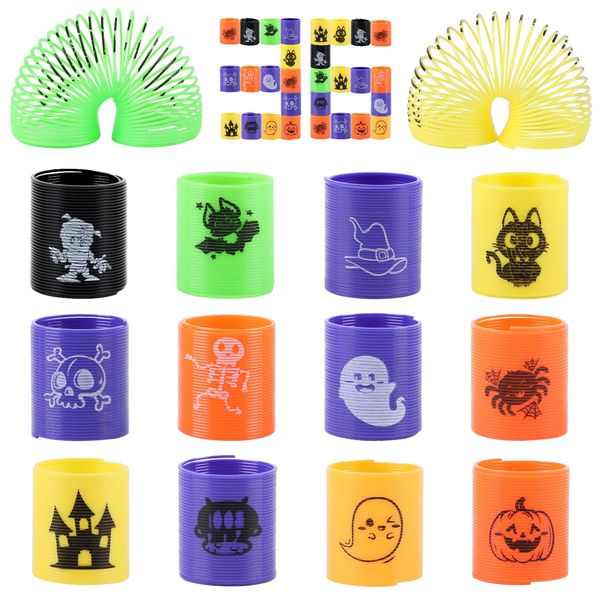 CCINEE 36pcs Halloween Coil Springs，Assorted Magic Halloween Spring Toys Party Favors with Halloween Theme Pattern for Kids Treat or Trick Bag Gift