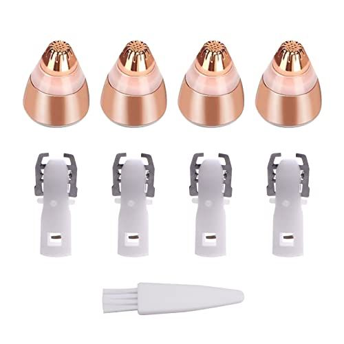 4 Pack Flavless Replacement Head, Facial Hair Removal Tool for Women Smooth Finishing, With Cleaning Brush(Rose Gold)