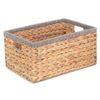Red Hamper Small Water Hyacinth with Grey Rope Border Rectangular Storage Basket, Brown