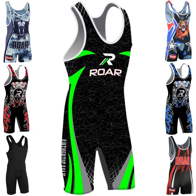 ROAR Athletic Men's Wrestling Singlet Suit Bodywear Uniform (Professional Green, Small)