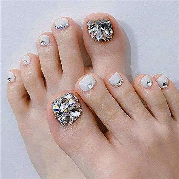 Set of 24 for beautiful legs and coordination! Toenails, Silver White, Fake nails