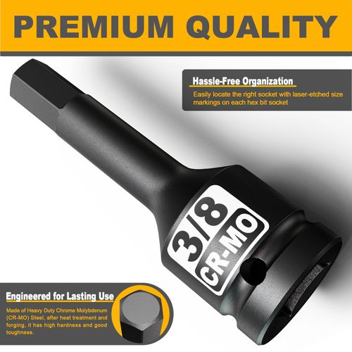 Aiourx 1/2" Drive Hex Bit SAE Socket H3/8 Inch, Allen Bit Socket, Premium Cr-Mo Steel, for Removing Loosening Hexagon Bolts