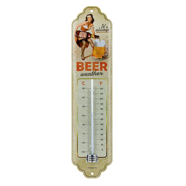 Nostalgic-Art Retro Thermometer, 7 x 28 cm, Beer Weather – Geschenk-Idee für Bier-Fans, aus Metall, Vintage Design