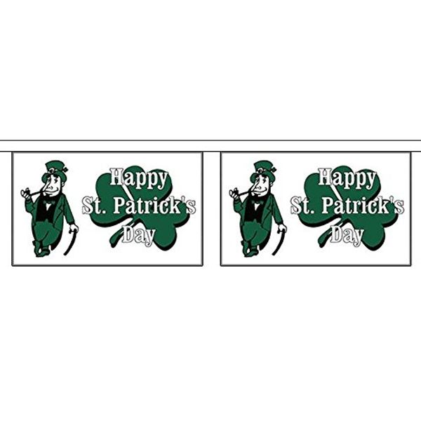 Happy St Patricks Day (White) Small HORIZONTAL Bunting (10 flags) 3m