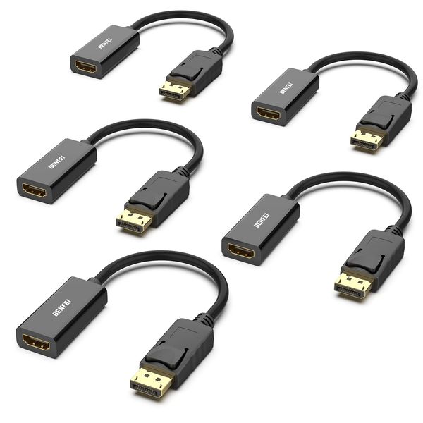 BENFEI 4K DisplayPort auf HDMI Adapter 5 Stück, Unidirektional DisplayPort DP Computor zu HDMI Monitor Verbindungs Adapter Kompatibel für Laptop PC Monitor TV Projektor