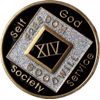 Narcotics Anonymous 14 Year Black and Silver NA Medallion Official Chip