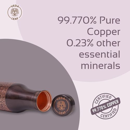 Copper Water Bottle, 950 ML (32.5 Oz) Antique Design, Handcrafted Ayurvedic C...