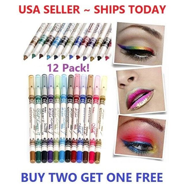 12 Color Glitter Eyeshadow Lip EyeLiner Eye Shadow Pencil Shimmer Pen Makeup Set