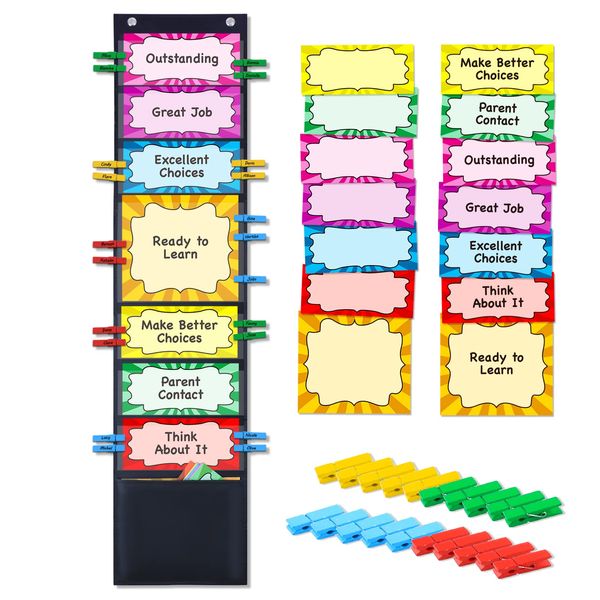 VNOM Student Behavior Clip Chart for Classroom Management Kids Reward Pocket Chart Behavior Bulletin Board Teacher Supplies for Preschool Kindergarten Daycare Homeschool