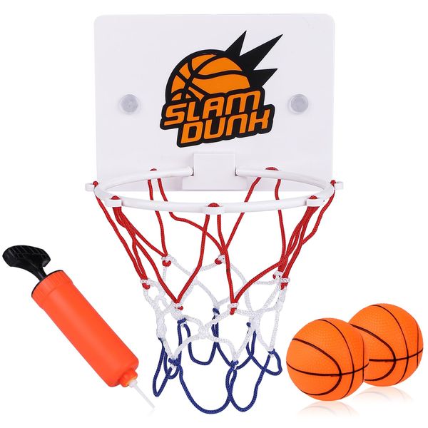 Grevosea Mini Basketball Hoop for Door, 4 Pcs Mini Basketball Set Includes Indoor Basketball Hoop Sucker Small Basketball and Pump Mini Basketball Hoop for Kids Desktop Bathroom Game Favors