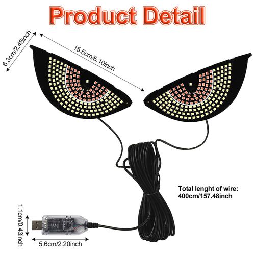 Blueshyhall Devil Eyes LED Car Sign Light for Front Back Windshield, Ambient Lighting USB Plug Play Dynamic Rear Display Funny Blink Demon Eye Lights, White and Red