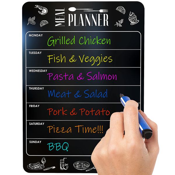 Weekly Meal Planner Dry Erase Board A4 for Fridge Kitchen - Blackboard Magnetic Meal Planner for Refrigerator Dry Erase - Weekly Meal Planner and Grocery List - Fridge Meal Planner Magnet