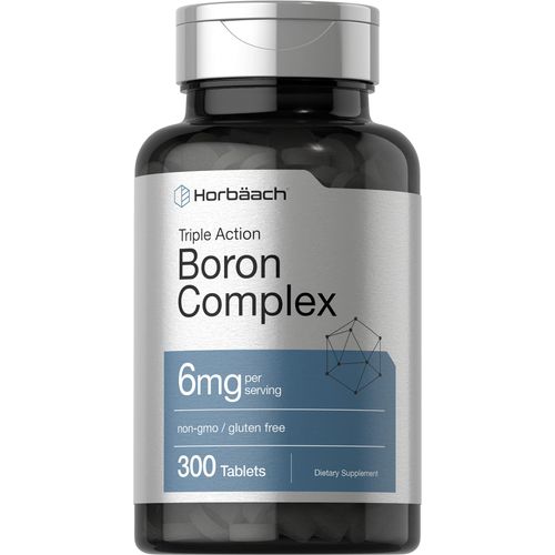Horbäach Triple Boron Complex 6 mg Supplement | 300 Tablets | for Men and Women | Vegetarian, Non-GMO & Gluten Free | Triple Action Boron Citrate, Boron Glycinate, Boron Asparate