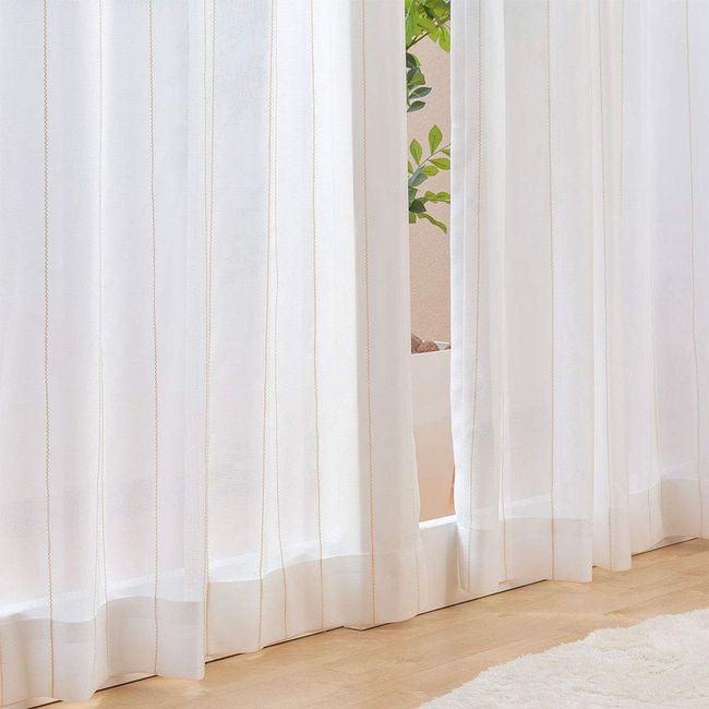 Ezee Curtain, Available in 7 Colors and 10 Sizes, UV Protection, Thermal Insulation, Energy Saving, Hard to See Into the Room During the Daytime, Washable, Striped Design, Mirror Lace Curtain, Beige, Size (W x L): 39.4 x 38.6 inches (100 x 98 cm), Set of 