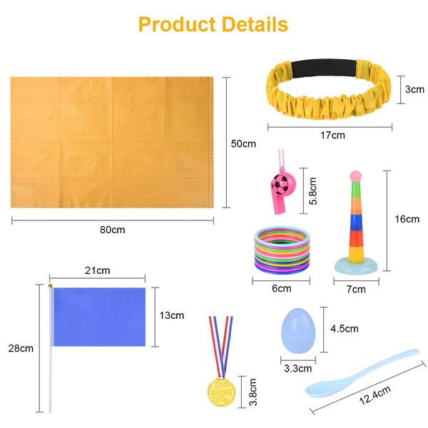 Sports Day Kit, 36 Pieces Outdoor Games Set, Sack Race, Egg and Spoon, 3 Legged Race, Ring Toss Game, Medal and Whistles, Backyard Game Birthday Party Games Kit for Kids and Family