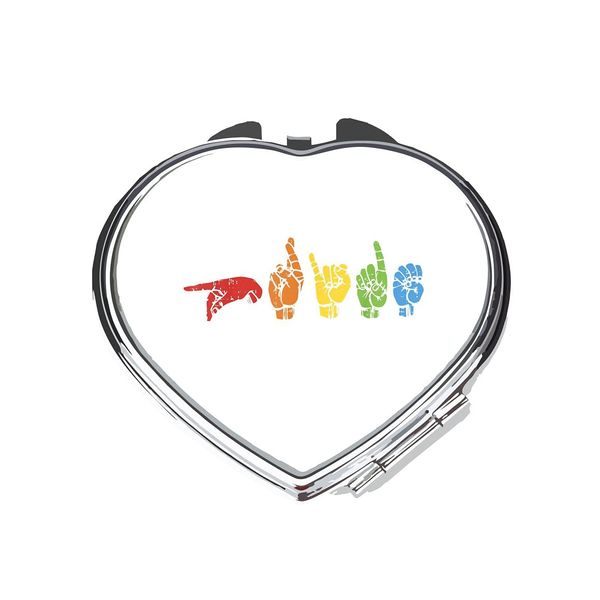 ASL sign language spelling pride rainbow LGBT pride statement compact pocket mirror - silver heart shape