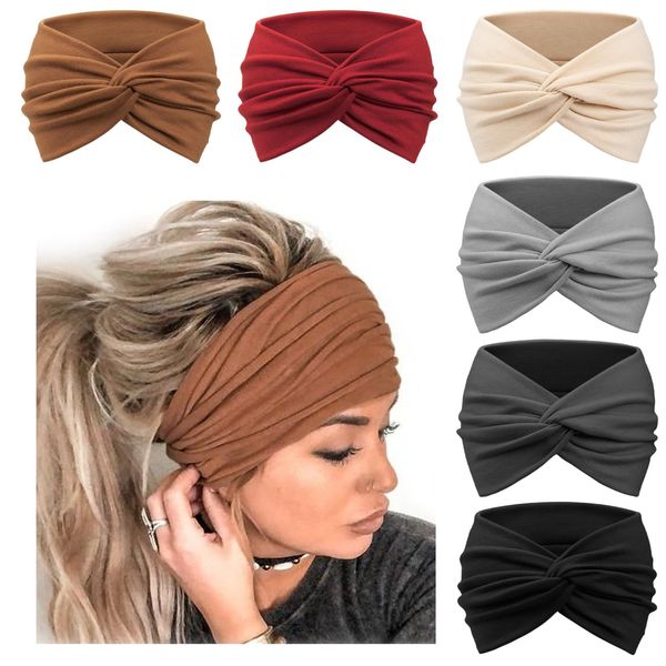 DRESHOW 6 Stück Breite Stirnbänder für Damen Extra Große Turban Stirnband Boho Head Wrap Elastische Haarbänder Haar Twisted Knot Haarschmuck