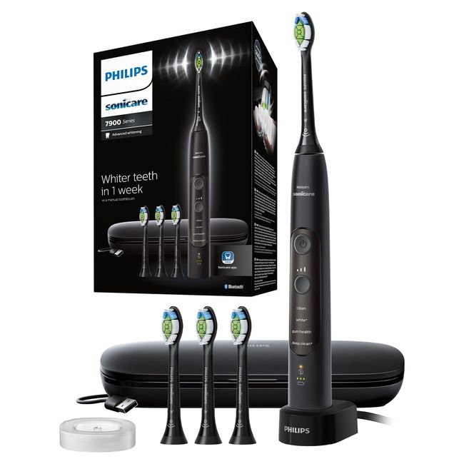 Philips Sonicare Advanced Whitening Edition Rechargeable Electric Toothbrush, 4 Modes, 3 Intensities, Gum Pressure Sensor, Bluetooth, Uk 2-Pin Bathroom Plug - Black - Hx9631/17, Pack of 1