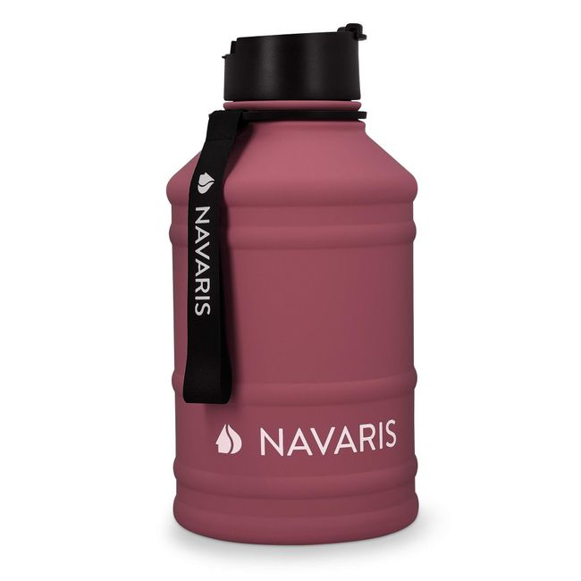 Navaris Stainless Steel Water Bottle - Single-Walled 75oz (2.2L) Big Metal Drinking Bottle for Sports, Camping, Gym - More Than Half Gallon Capacity