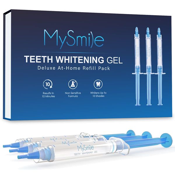 MySmile Teeth Whitening Gel Pen Refill Pack, 3 Non-Sensitive Teeth Whitening Pen, Deluxe Teeth Whitener Dental Grade Tooth Whitening Gel with Carbamide Peroxide for Home, 10 min Fast Result