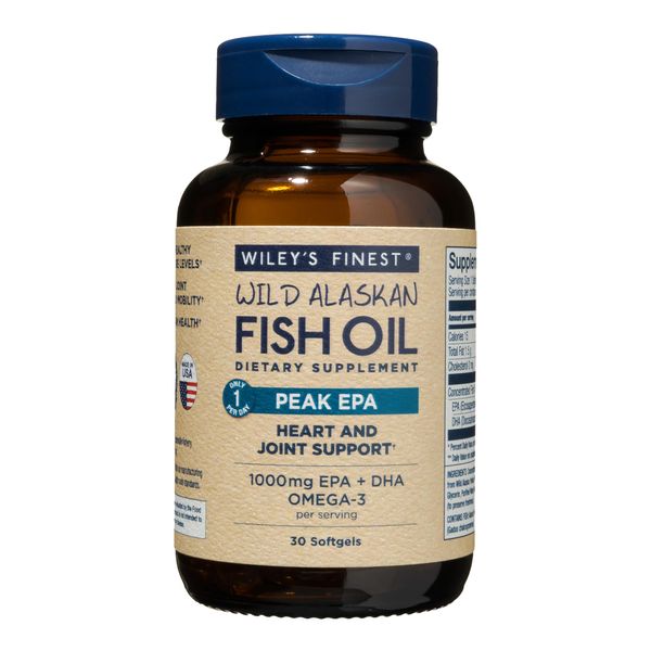 Wiley's Finest Wild Alaskan Fish Oil Peak EPA - Triple Strength Peak EPA and DHA - 1000mg Omega-3s, SQF-Certified - 30 Softgels (30 Servings)