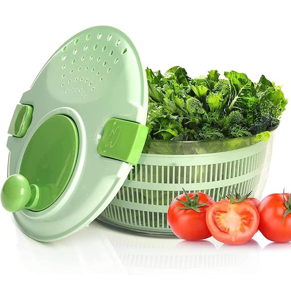 Salad Spinners Large, 4L Salad Making Set,Veggies Drainer Colander Plastic Bowl with Washing Basket for Home Kitchen, BPA Free Dry Off Multifunction Salad Drainer Bowl for Save Time and Energy