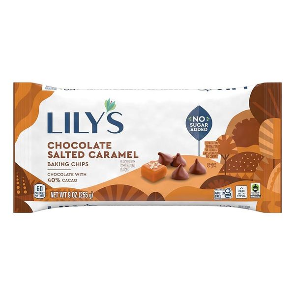 LILY&#39;S Chocolate Salted Caramel Flavor Gluten-Free Sugar-Free Baking Chips Bags - 3 x 255g 9oz.