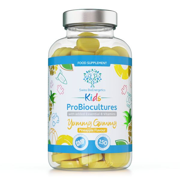 Kids Probiotics/ProBiocultures Gummies - 150 Children's probiotics Multi-Strain Gummies - Natural Pineapple Flavour – with Added B & C Vitamins for Immune Support - 5 Month Supply – UK Made