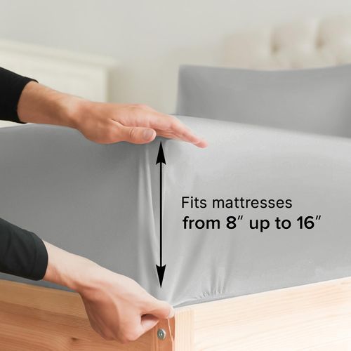 Full Size Fitted Bed Sheet - Hotel Luxury Single Fitted Bottom Sheet Only - Fits Mattress Between 8 to 16 inches - Deep Pockets, Extra Soft and Wrinkle Free - Comfy Breathable & Cooling - French Grey