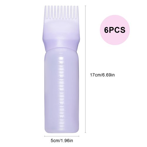 Kiperline Pack of 6 Applicator Bottle Hair, 120 ml Hair Oil Applicator Bottle, Root Comb Applicator Bottle, Hair Dye Bottles Hair Dye Brush Bottle (White, Purple, Pink)
