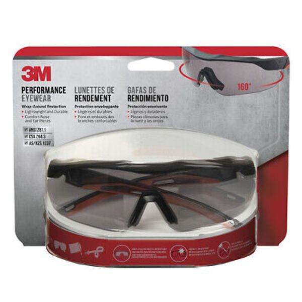 3M Anti-Fog Safety Glasses Gray Lens Black/Red Frame 1 pc