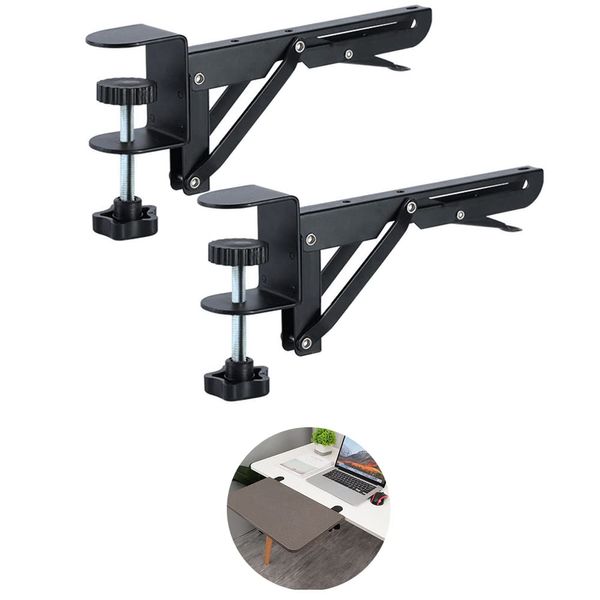 Niciksty Desk Extender Clamp for DIY Custom Wooden Desk Extender Board (Board not Included), No-Punch Computer Keyboard Tray Clamp for Home or Office（Black