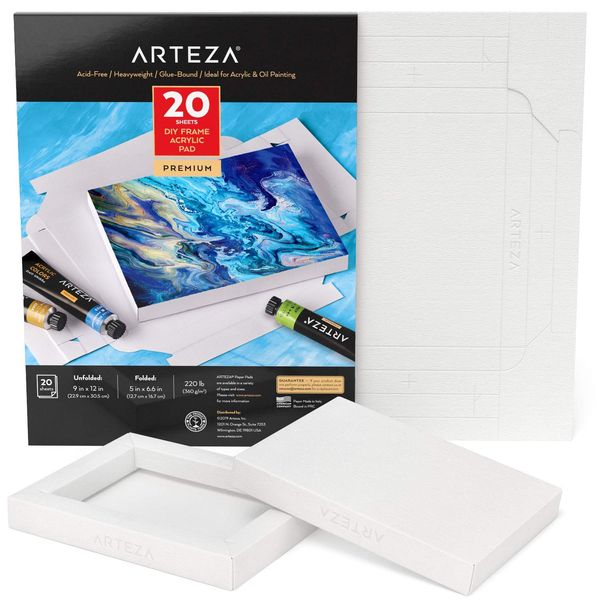 ARTEZA Acrylic Paper Foldable Canvas Pad, 5x6.6 Inches, 20 Sheets, DIY Frame