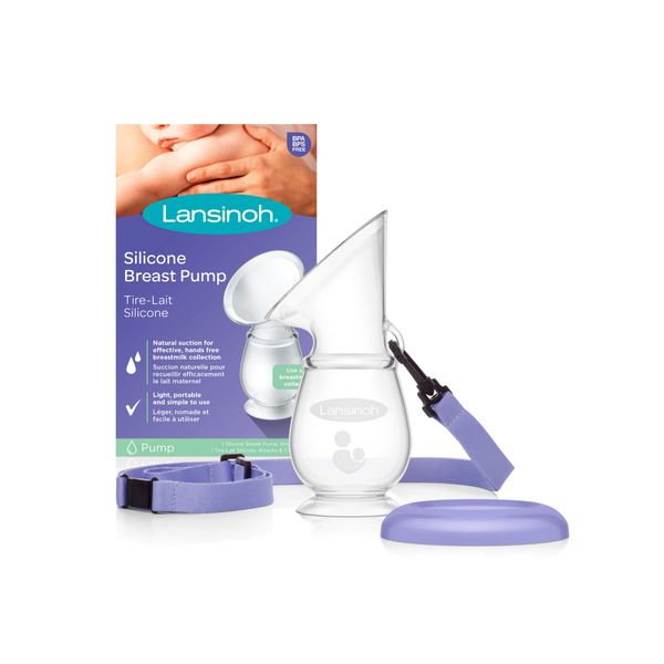 Lansinoh - Silicone Manual Breast Pump - Breast Milk Collector with Lid and Neck Strap - Hands-Free Suction