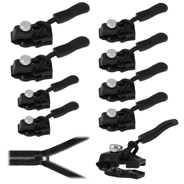 SMCEHEYA 8 PCS Zip Repair Kit 3 Sizes Replacement Zipper Puller Instant Fixer Zip Replacement Zip Slider for Backpacks Coats Jacket Luggage Sewing and Supplies(Black)