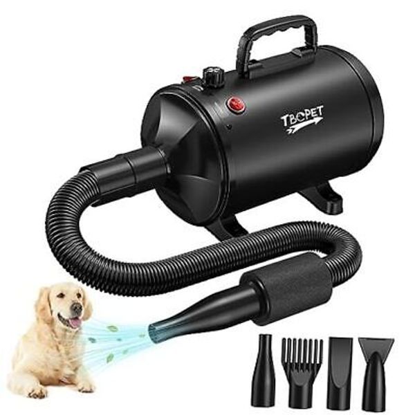 Dog Brand High Velocity Pet Grooming Dryer with 4 Nozzles, 5.2HP/3800W Black