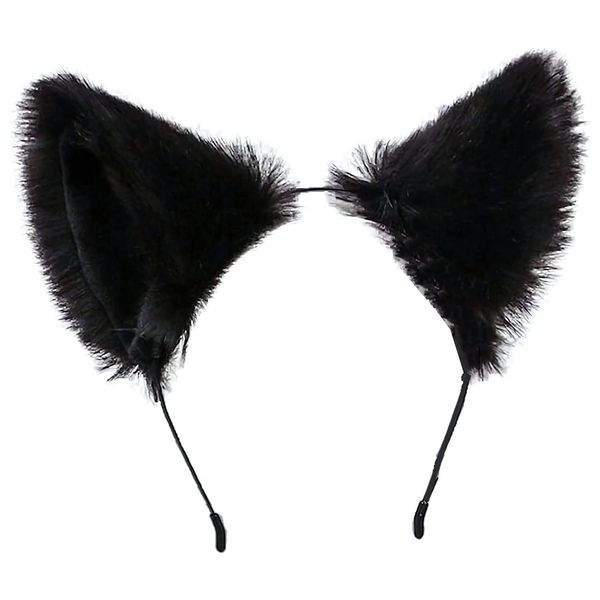 Huralona Faux Fur Cat Fox Ears Headband Flexible Hair Accessory Hairband Handmade Halloween Cosplay Costume Party Dress (S- All Black)