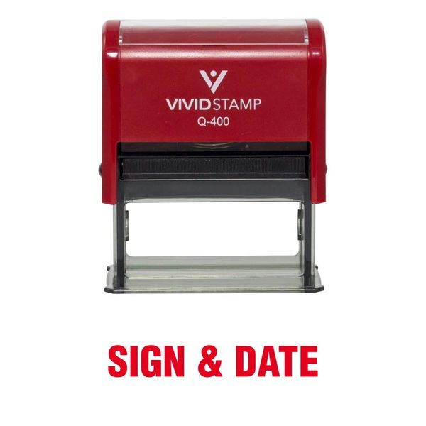 Sign & Date Self Inking Rubber Stamp (Red Ink) - X-Large