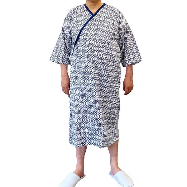 Hanasan Naturre Sleepwear, Double Layered Gauze, Double Layered Gauze, Sleepwear, Made in Japan, 100% Cotton, Cuffs, Snap Hooks, Loungewear, M, L, Meetings, Men's, Random Patterns, white, navy