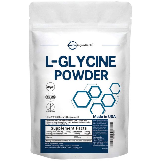 Micro Ingredients Glycine Powder, 1KG (2.2 Pounds), Glycine 1000mg Per  Serving, Supports Restful Sleep and Neurotransmitter, Water Soluble and