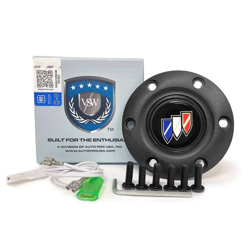 VSW S6 Black Horn Button Compatible with 6 Bolt Steering Wheel, Buick Emblem, STE1010BLK