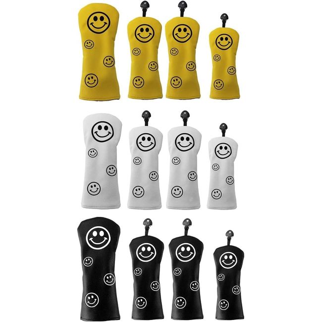 Golf Headcover Driver 440cc 460cc Cover Wood Cover Utility UT Cover 4pcs Single Waterproof Smile (4pcs Black)