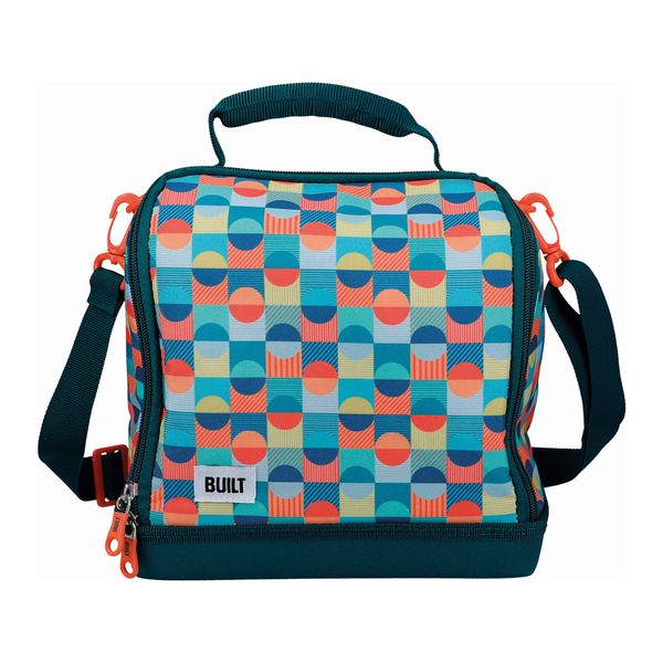 BUILT Insulated Lunch Bag with 'The Retro' Design, Polyester, Teal, 18.5 x 24 x 26 cm