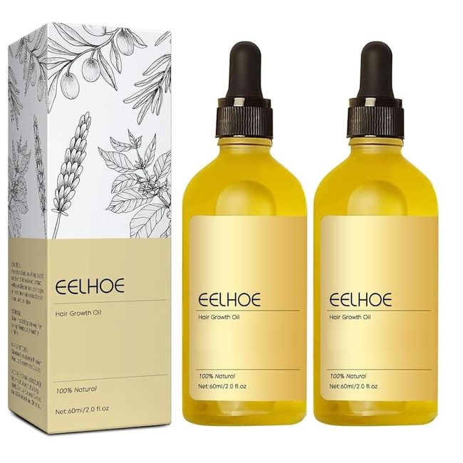 120 ML Eelhoe Natural Hair Growth Oil, Carvenchi Veganic Natural Hair Growth Organic Rosemary Oil for Dry Damaged Hair and Growth Thin Hair. (2 Pcs)