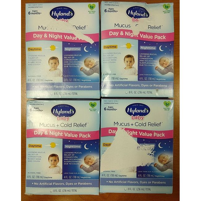 4 Pack Hyland's Baby Mucus Plus Cold Relief Day & Night Value Pk 8 Fl Oz -  E11C