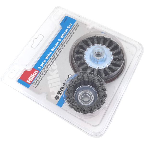 Hilka 51960300 3 pce Wire Brush & Wheel Set for Angle Grinders