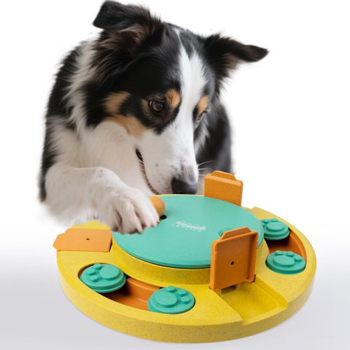 PAWISE Dog Puzzle Feeder Toy,Fun Slow Feeder 3 Levels, Pup Food Treat Dispenser for IQ Training & Mental Enrichment, Interactive Gift for Smart Dogs,Ideal for Small Dogs (Yellow & Green, Round)