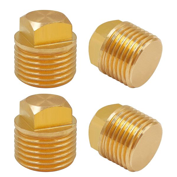 CKANDAY 4Pcs 1/2" NPT Solid Brass Boat Drain Plugs, Gold